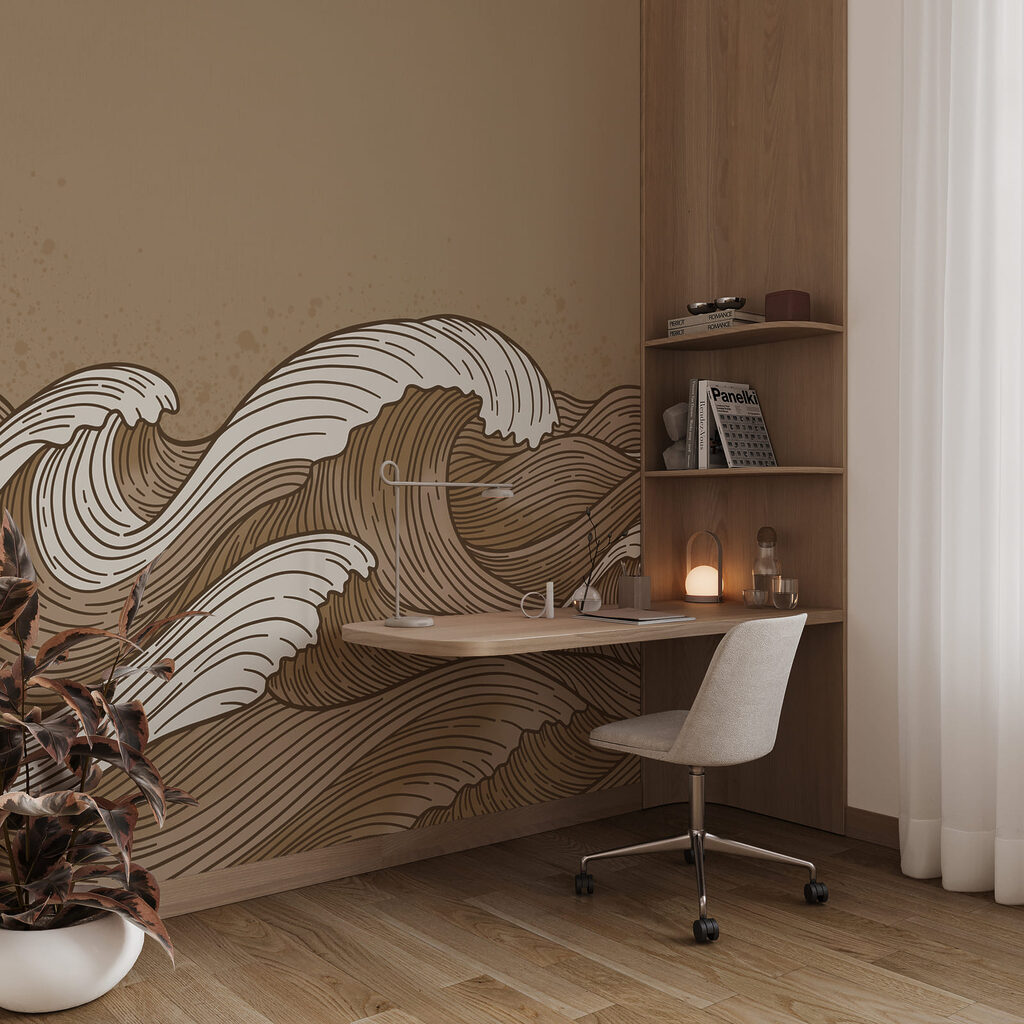 Dibujo de olas en marrón y blanco