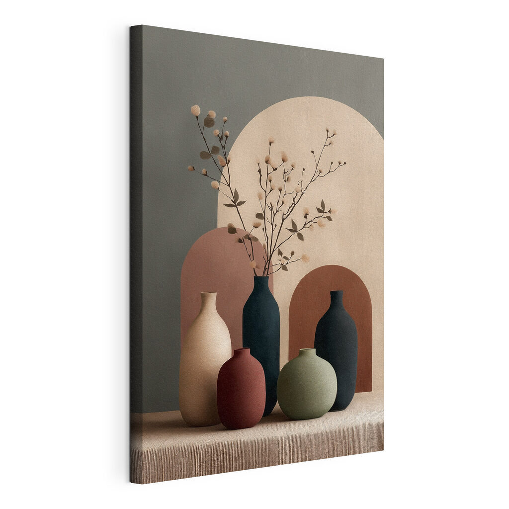 Group of vases with flowers in them