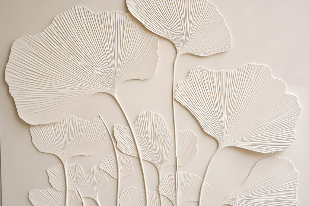 White wall with leaves