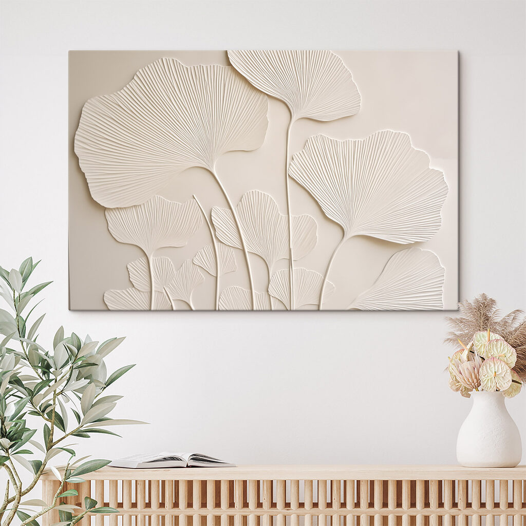 White wall with leaves