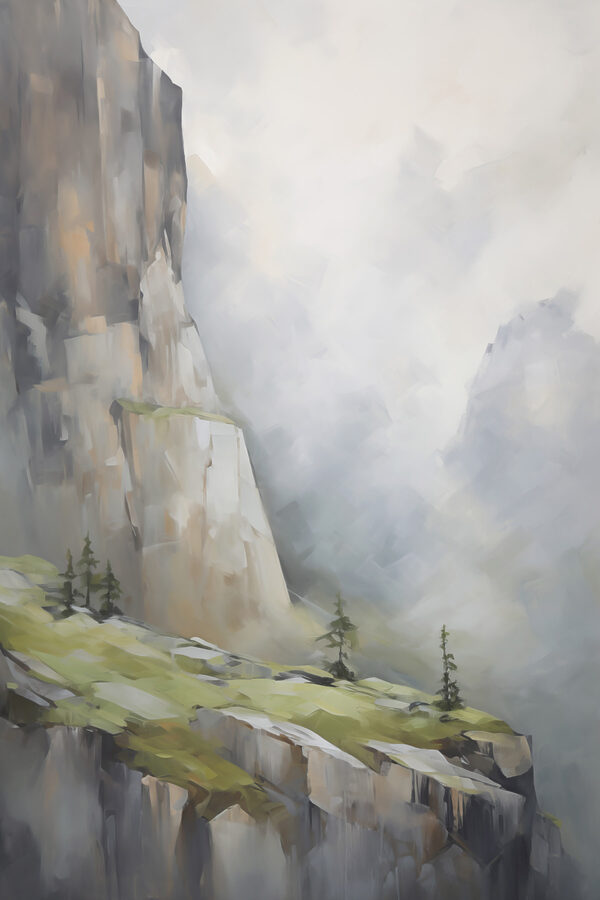 Painting of a mountain with trees Painting of a mountain with trees