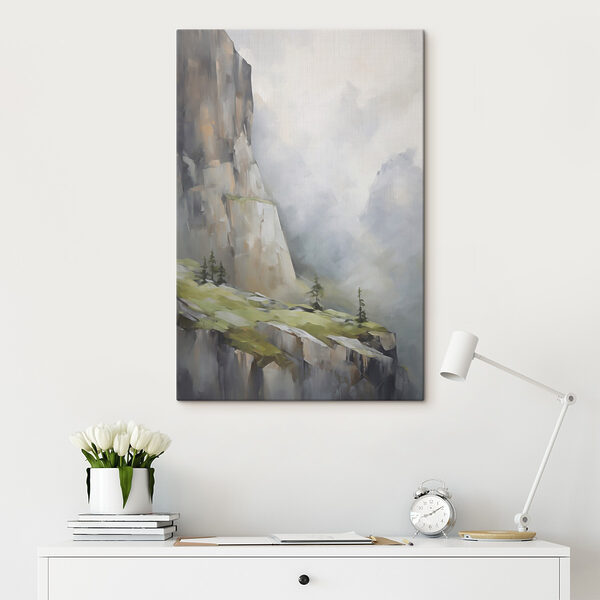 Painting of a mountain with trees Painting of a mountain with trees