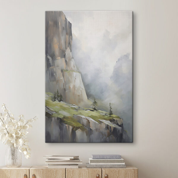 Painting of a mountain with trees Painting of a mountain with trees
