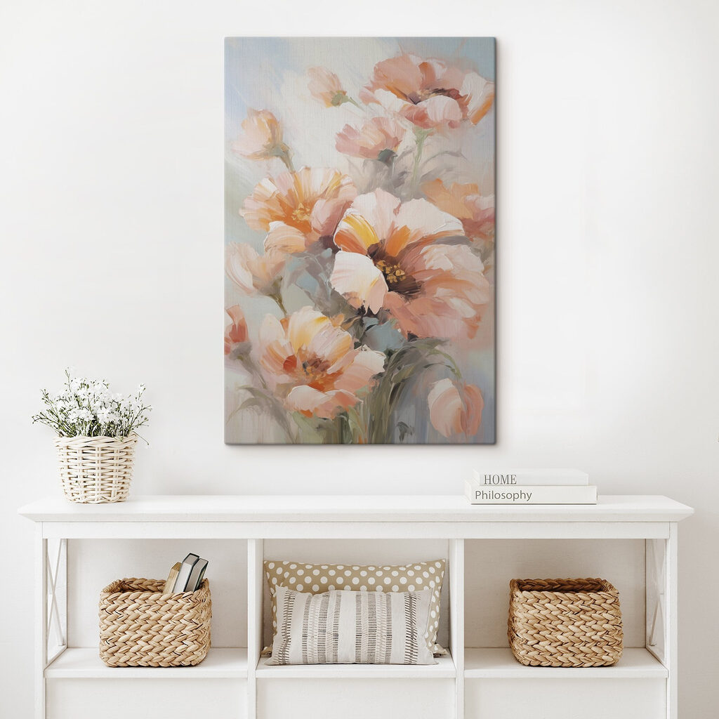 Painting of flowers on a white surface