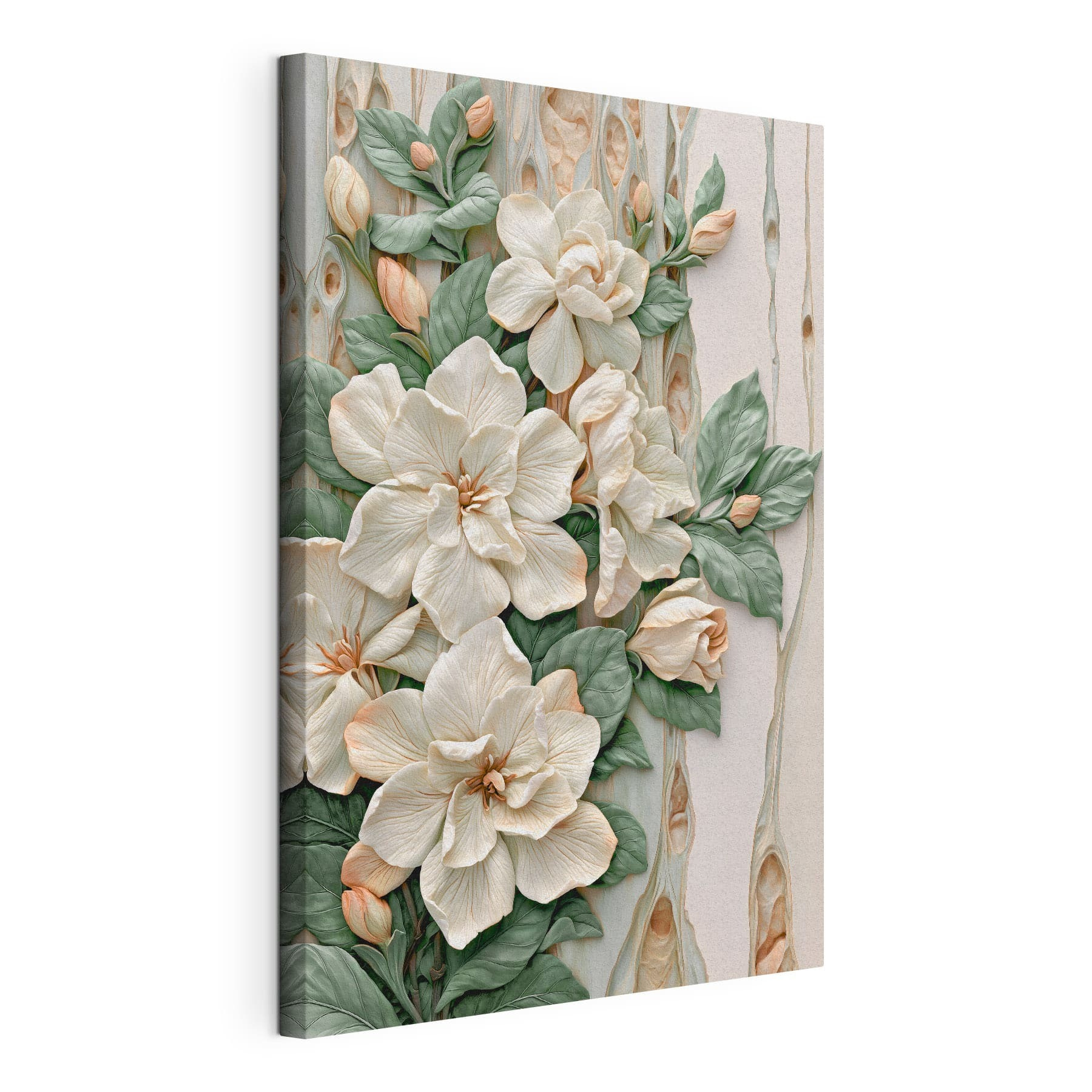Group of white flowers with green leaves Group of white flowers with green leaves