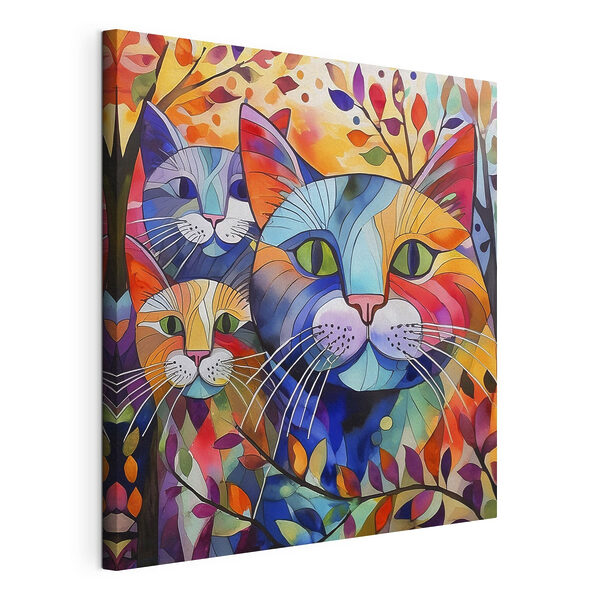 Un grupo de gatos con hojas de colores Cuadros Un grupo de gatos con hojas de colores