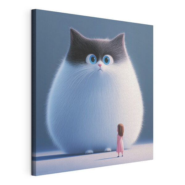 Cuadros Dibujo de un gato mirando a una niña pequeña (SKU: s41974) Cuadros Cuadros Dibujo de un gato mirando a una niña pequeña (SKU: s41974)