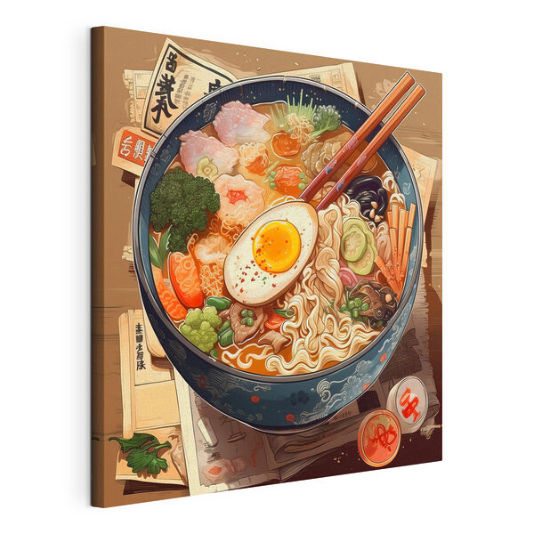 Cuadros Un plato de ramen con palillos y un huevo