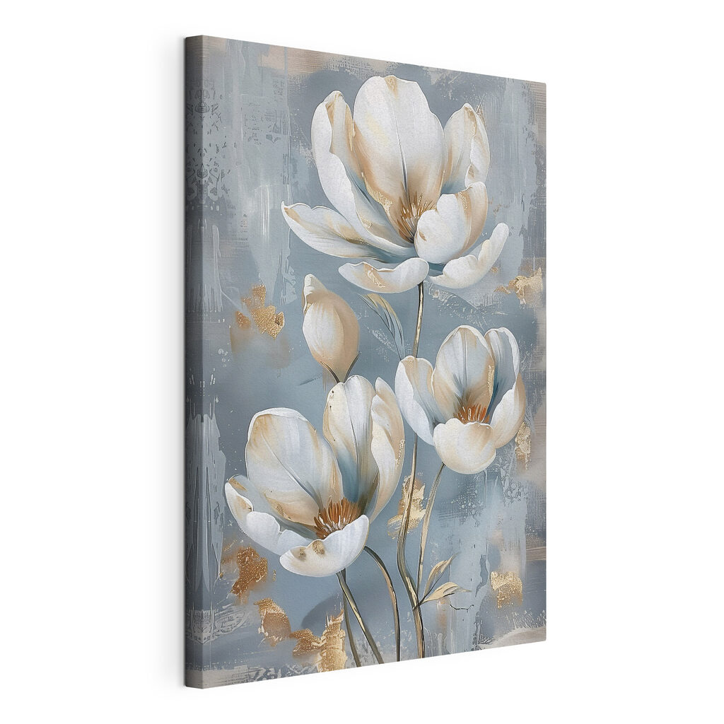A painting of flowers on a blue background A painting of flowers on a blue background