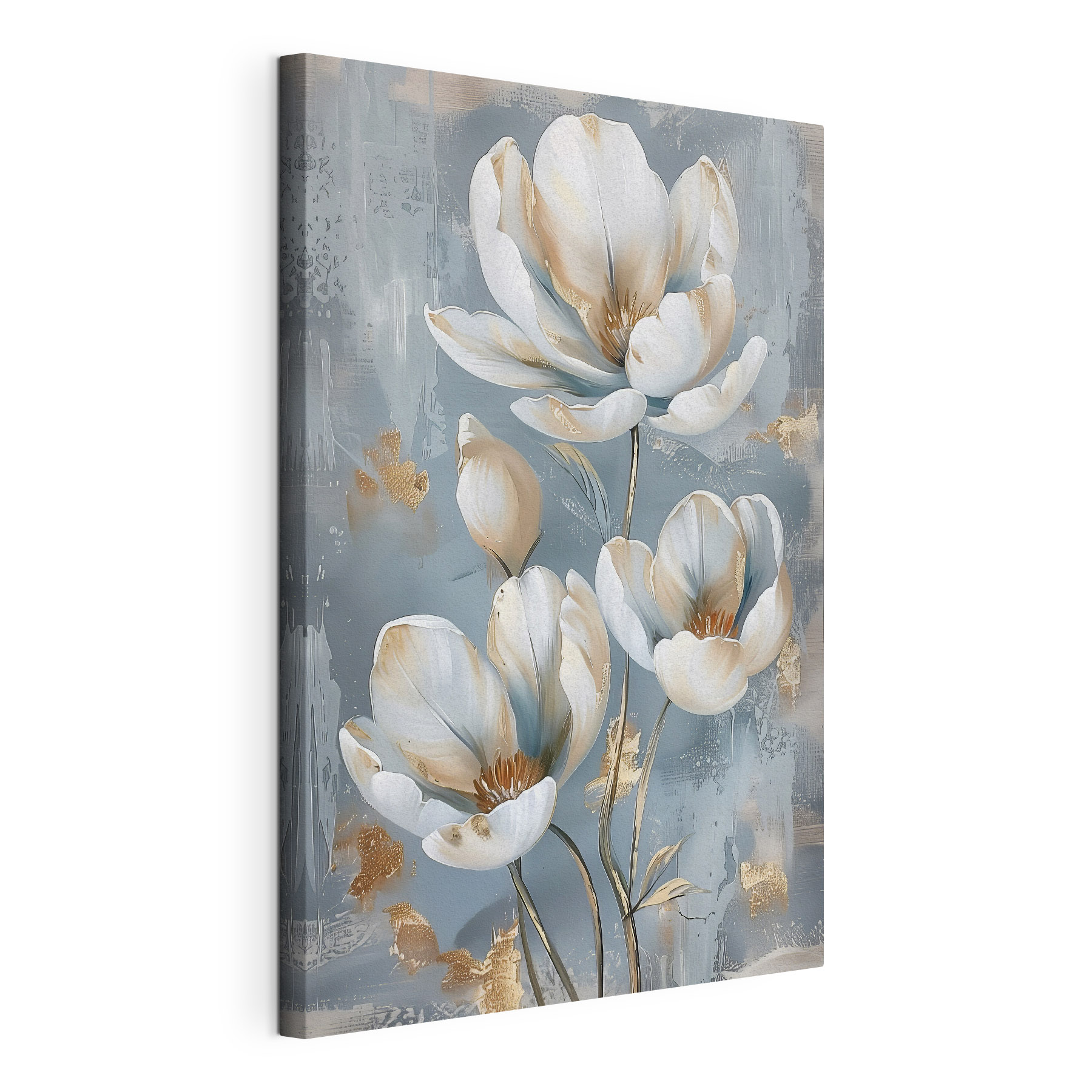 A painting of flowers on a blue background A painting of flowers on a blue background