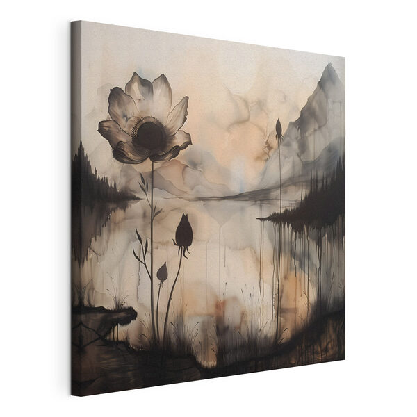 Cuadros Cuadros Un cuadro en el que se ven una flor y un lago (SKU: s38161)