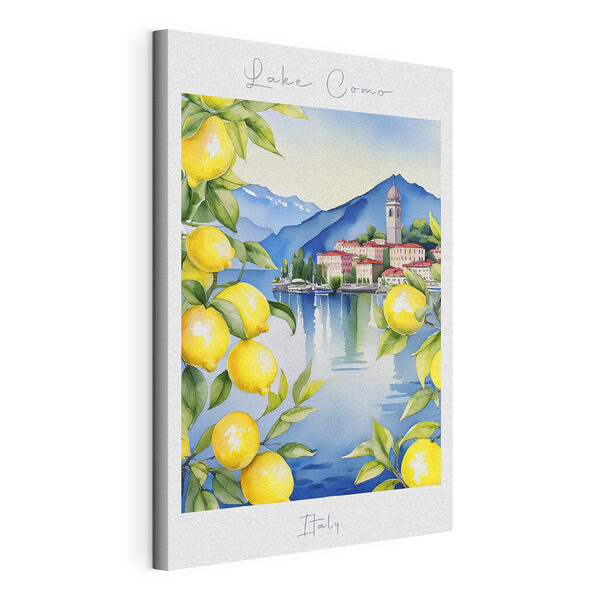 Acuarela de una ciudad y unas montañas con limones amarillos Cuadros Acuarela de una ciudad y unas montañas con limones amarillos