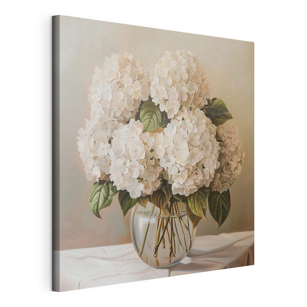 Un cuadro que representa un ramo de flores blancas en un jarrón de cristal Cuadros Un cuadro que representa un ramo de flores blancas en un jarrón de cristal