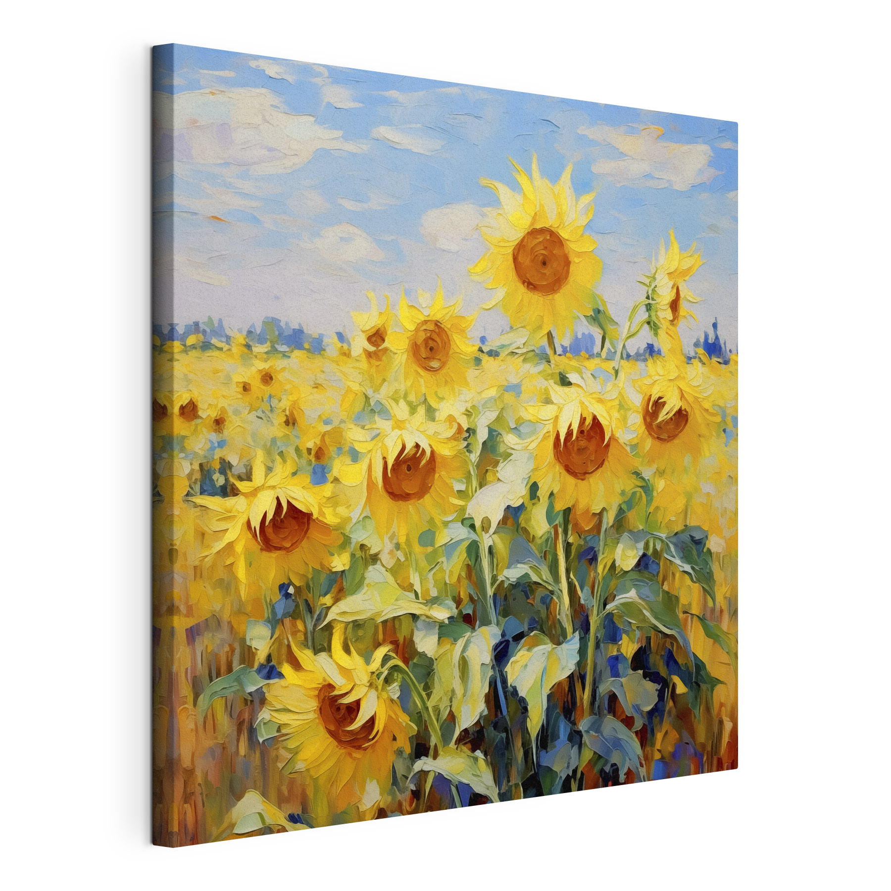 A painting of sunflowers in a field A painting of sunflowers in a field
