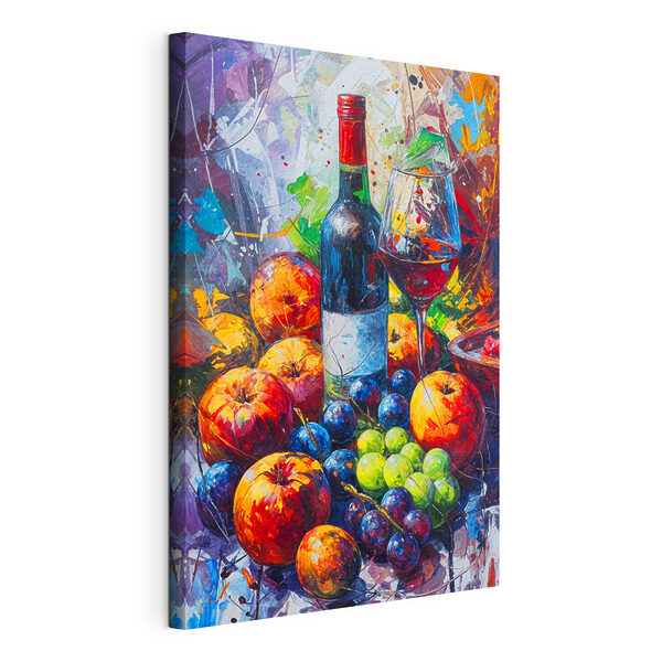 Un cuadro en el que se ven una botella de vino y fruta Cuadros Un cuadro en el que se ven una botella de vino y fruta