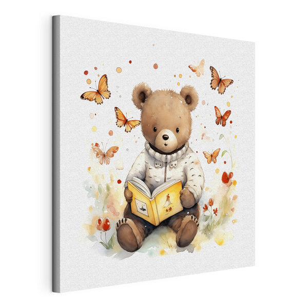 Un osito de peluche leyendo un libro con mariposas revoloteando a su alrededor Cuadros Un osito de peluche leyendo un libro con mariposas revoloteando a su alrededor