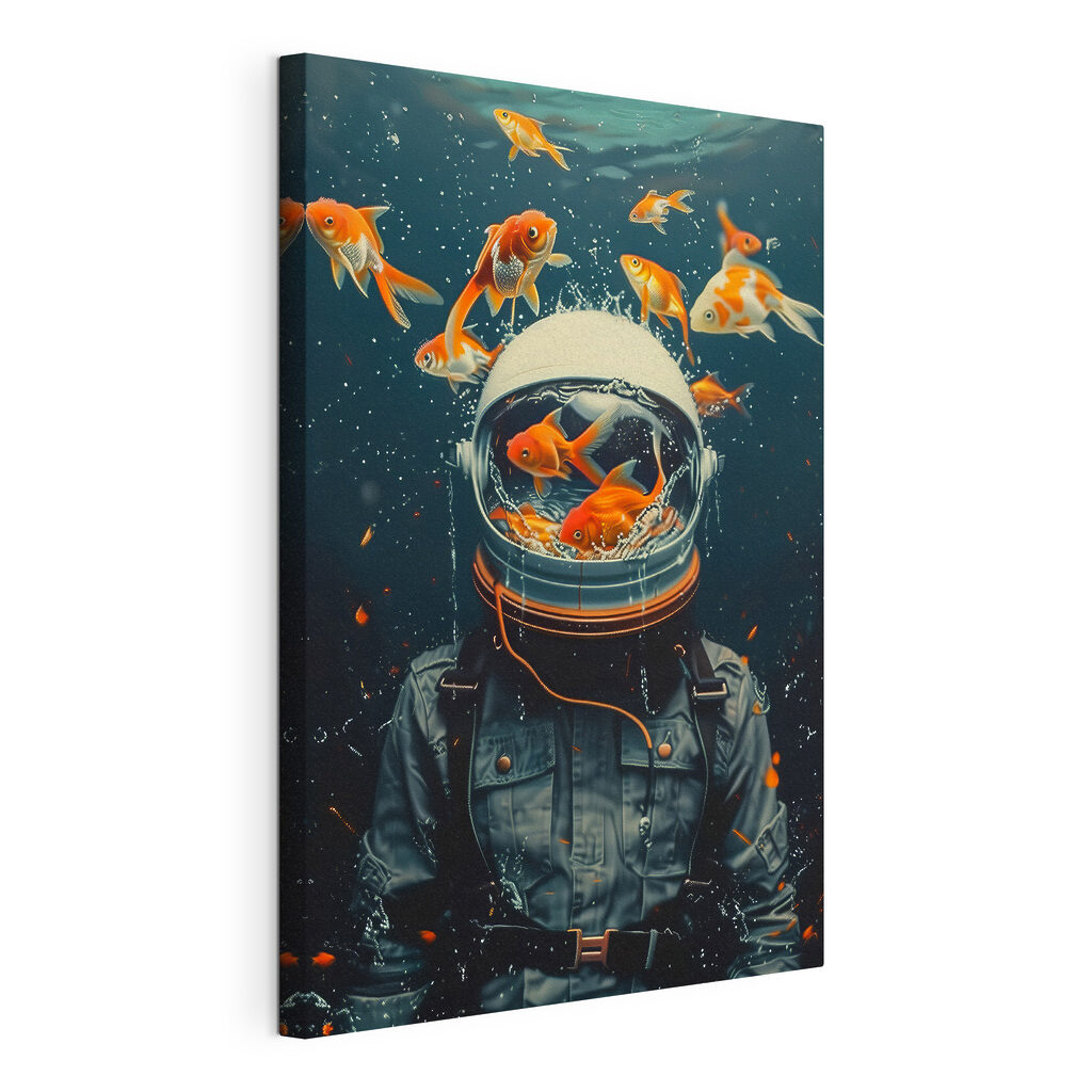 Space helmet filled with swimming fish Space helmet filled with swimming fish
