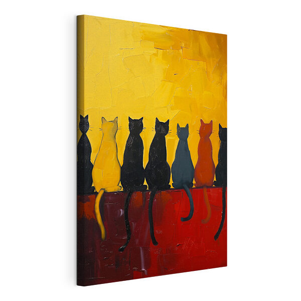 Cuadros Un grupo de gatos sentados sobre una superficie roja (SKU: s39309) Cuadros Cuadros Un grupo de gatos sentados sobre una superficie roja (SKU: s39309)