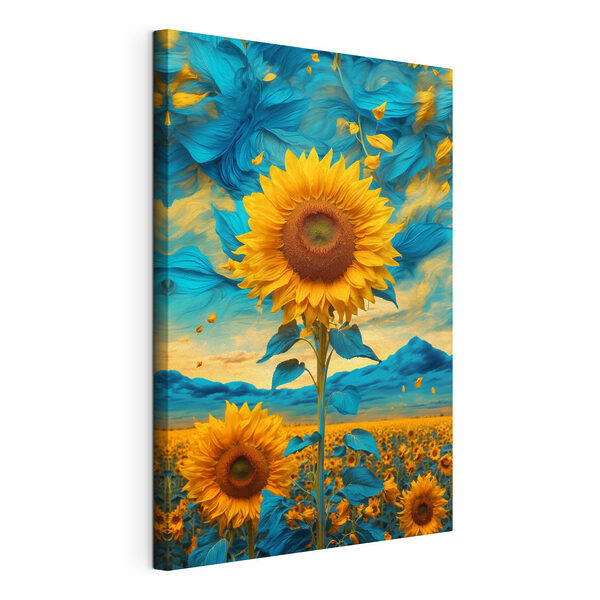 Cuadros Girasol con hojas azules y amarillas (SKU: s39367) Cuadros Cuadros Girasol con hojas azules y amarillas (SKU: s39367)