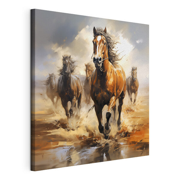 Cuadros Un grupo de caballos corriendo por el agua