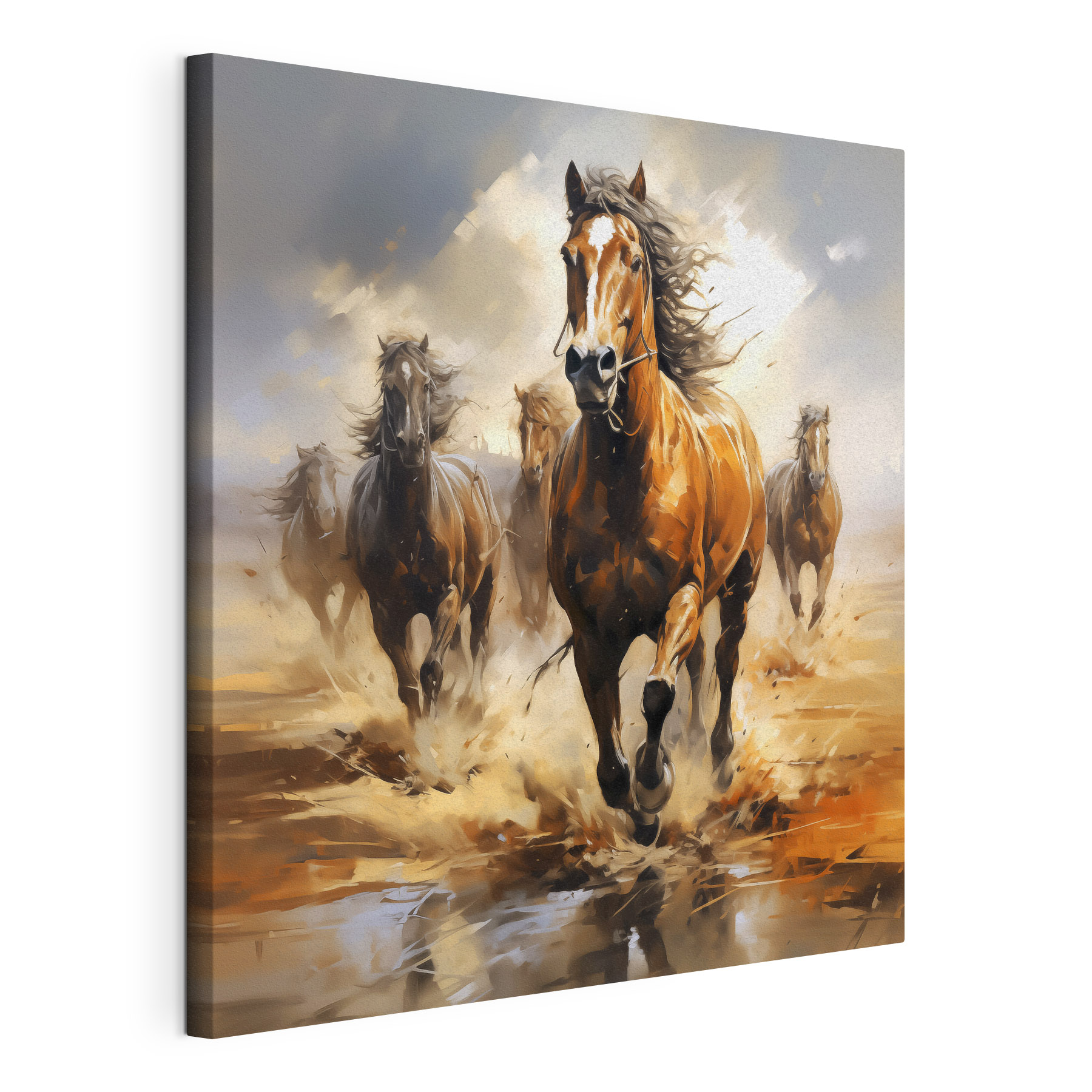 A group of horses running through water A group of horses running through water