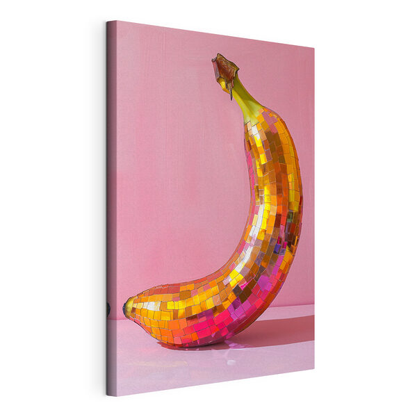 Cuadros Un plátano de colores en un espejo sobre un fondo rosa (SKU: s39766) Cuadros Cuadros Un plátano de colores en un espejo sobre un fondo rosa (SKU: s39766)