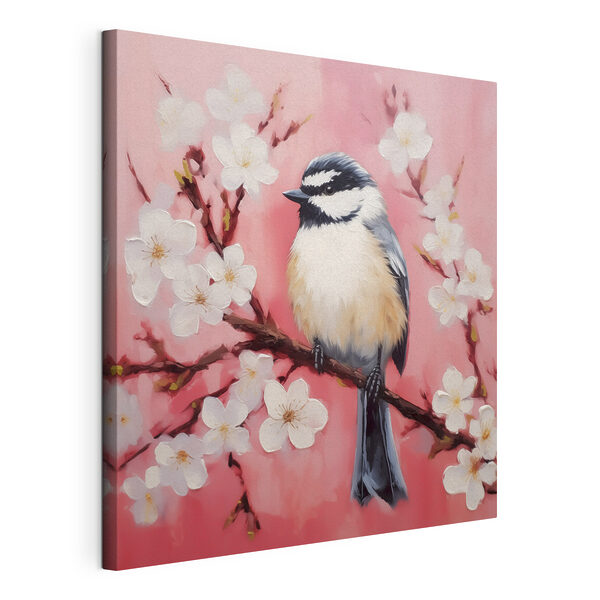 Cuadros Pájaro en una rama con flores blancas (SKU: s40517) Cuadros Cuadros Pájaro en una rama con flores blancas (SKU: s40517)