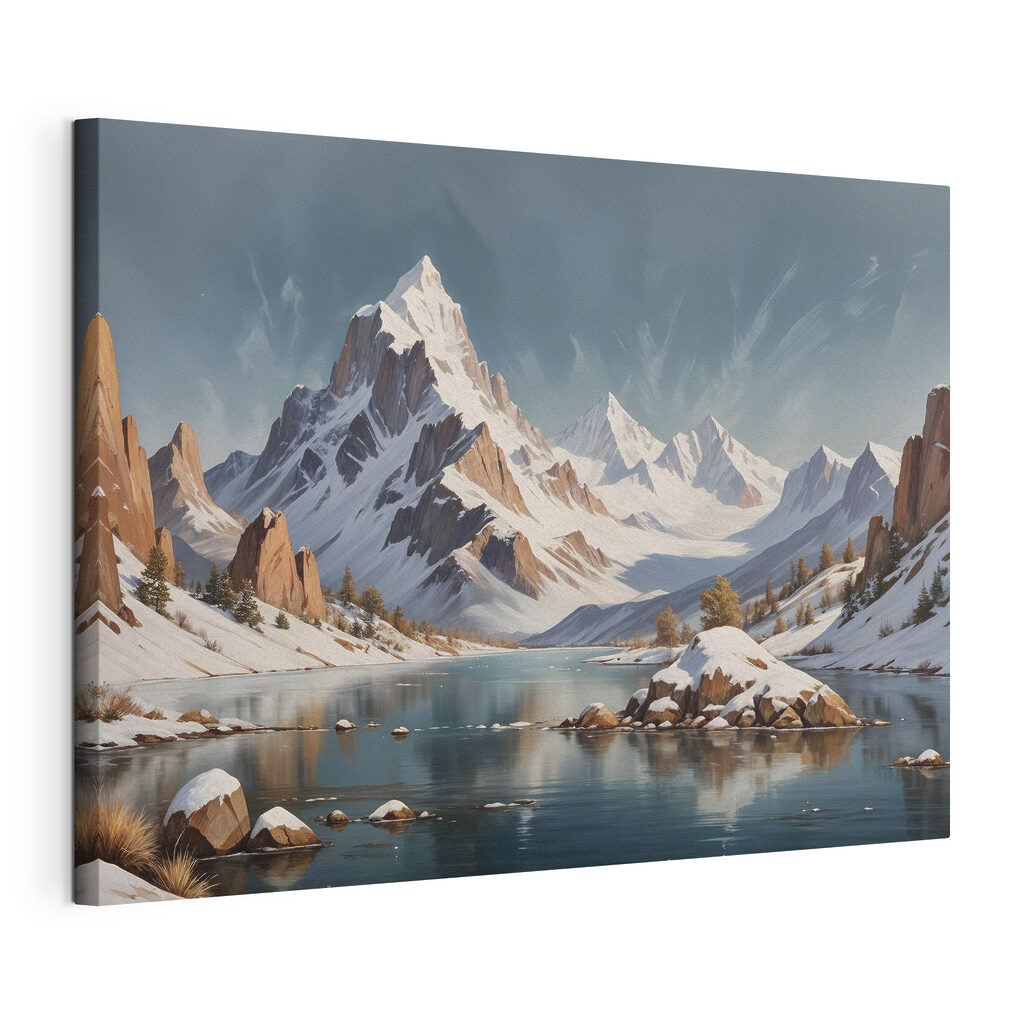Snowy mountain range with a lake Snowy mountain range with a lake
