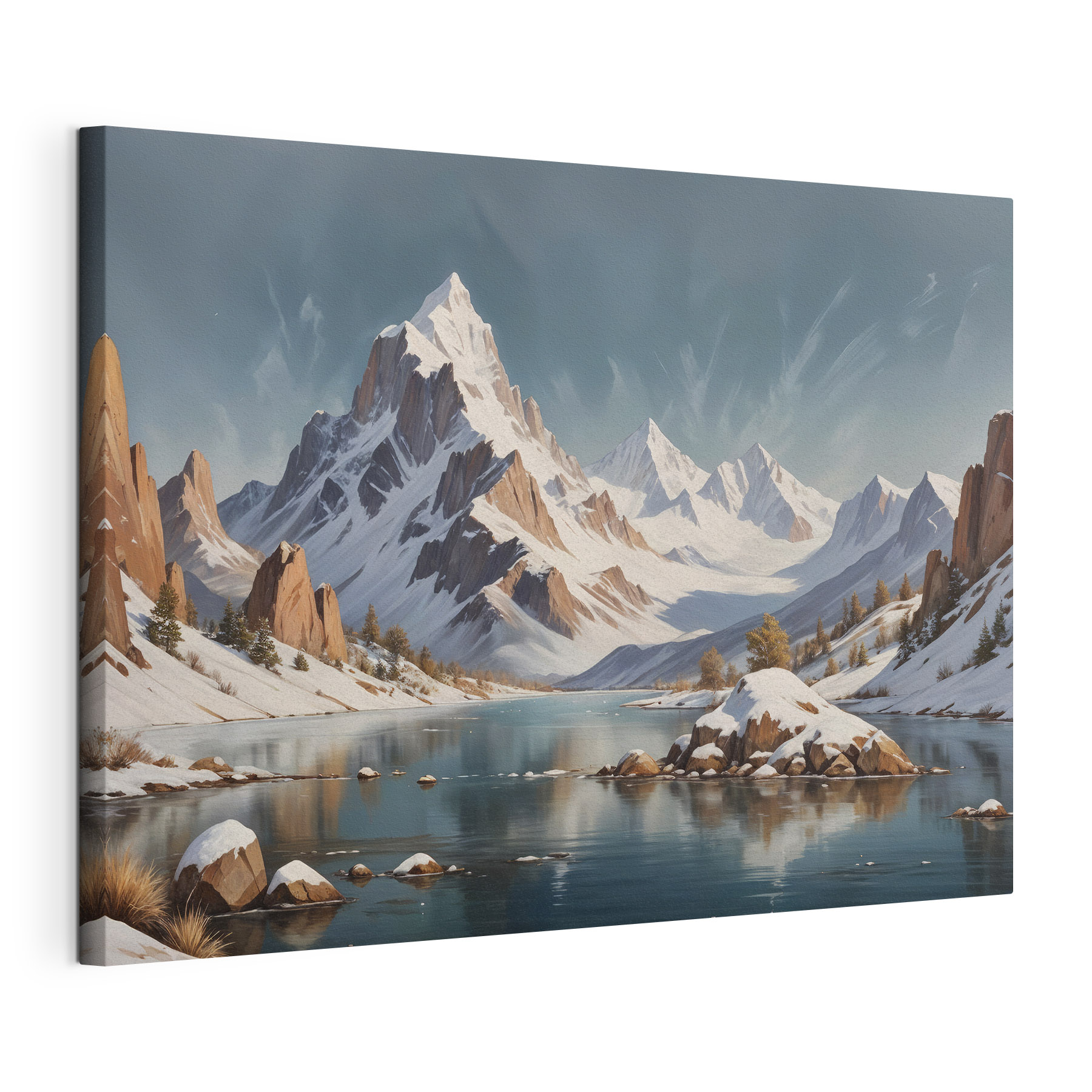 Snowy mountain range with a lake Snowy mountain range with a lake