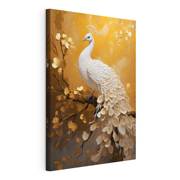 Cuadros Cuadros Pavo real blanco con plumas sobre una rama (SKU: s40636)