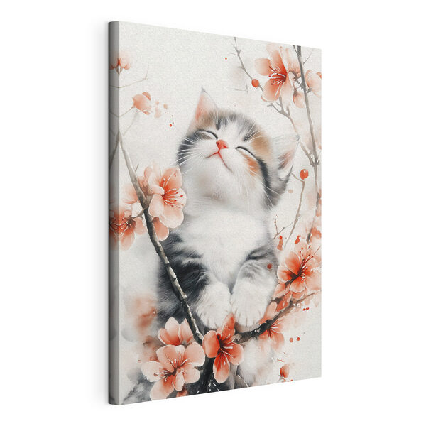 Cuadros Cuadros Gato sentado en un árbol con flores (SKU: s40734)