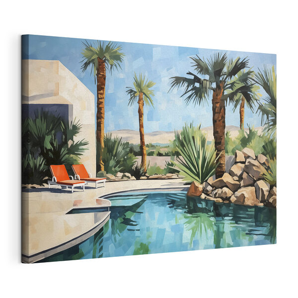 Cuadros Cuadros Piscina con palmeras y tumbonas (SKU: s40748)