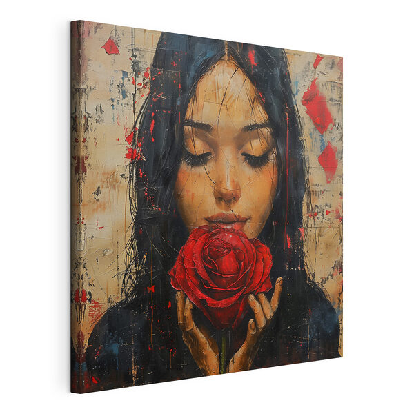 Cuadros Cuadro de una mujer con una rosa roja en la mano (SKU: s40898) Cuadros Cuadros Cuadro de una mujer con una rosa roja en la mano (SKU: s40898)