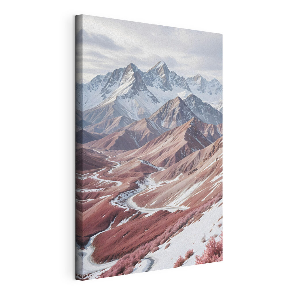 Snowy mountains with a winding road