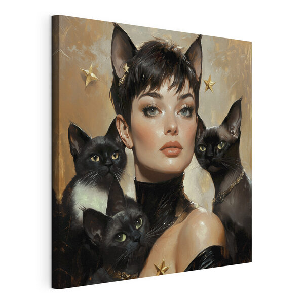 Cuadros Mujer con gatos colgados del cuello