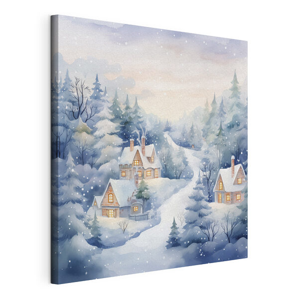 Cuadro de unas casas en un bosque nevado Cuadros Cuadro de unas casas en un bosque nevado