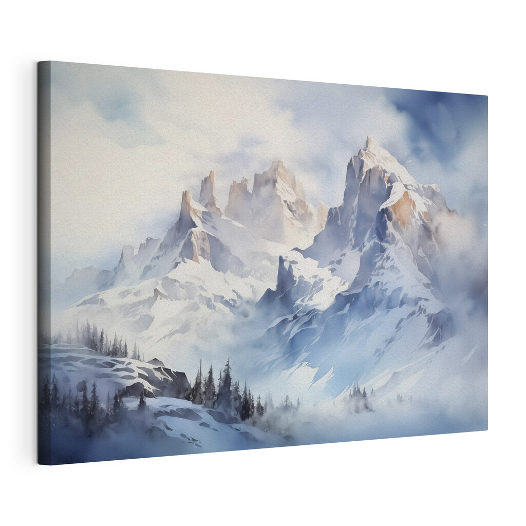 Snowy mountain range with trees Snowy mountain range with trees