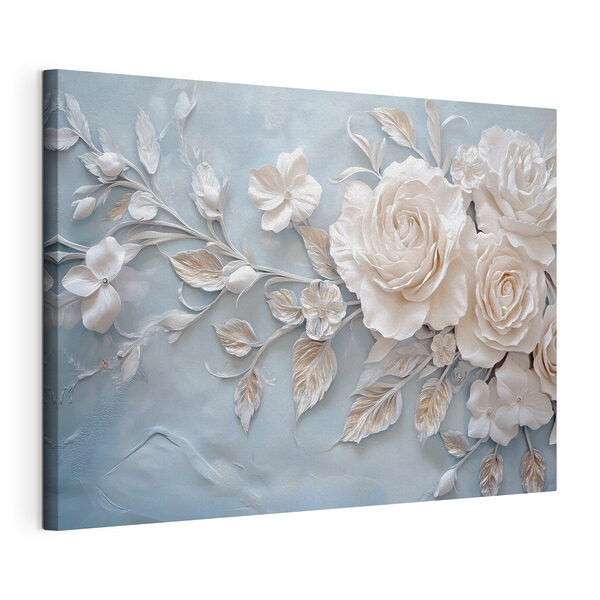Flores y hojas blancas sobre un fondo azul Cuadros Flores y hojas blancas sobre un fondo azul