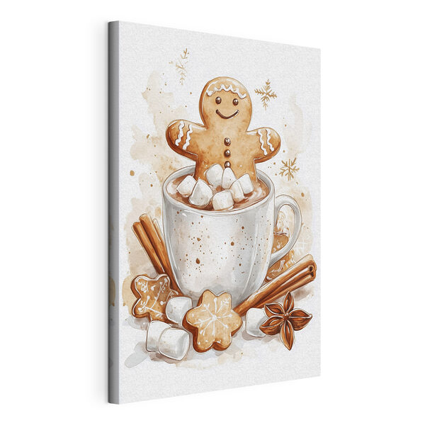 Un hombrecito de jengibre en una taza de chocolate caliente Cuadros Un hombrecito de jengibre en una taza de chocolate caliente