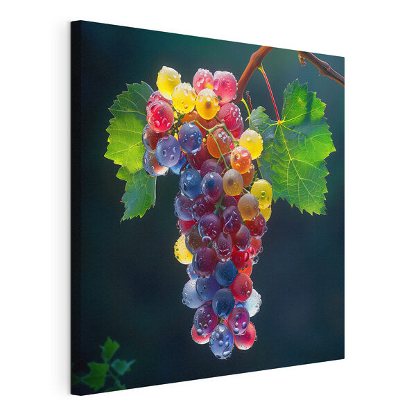 Un racimo de uvas de colores con gotas de agua Cuadros Un racimo de uvas de colores con gotas de agua