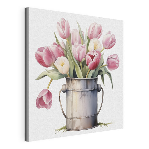 Cuadros Cuadros Cuadro de tulipanes rosas en un cubo de metal (SKU: s42353)