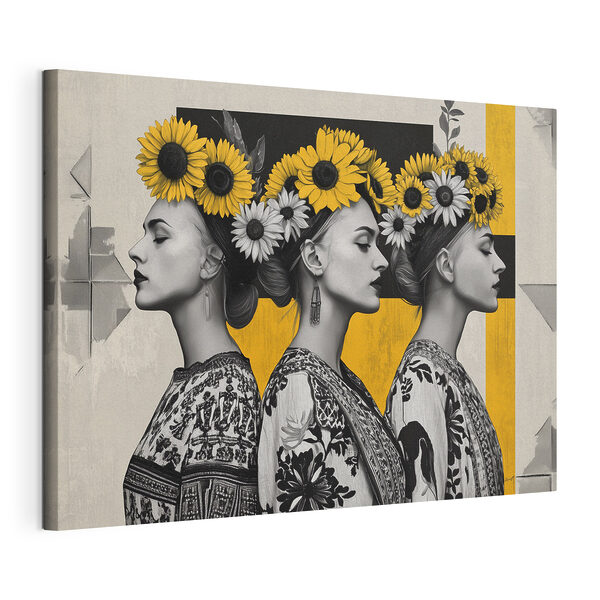 Grupo de mujeres con girasoles en el pelo Cuadros Grupo de mujeres con girasoles en el pelo