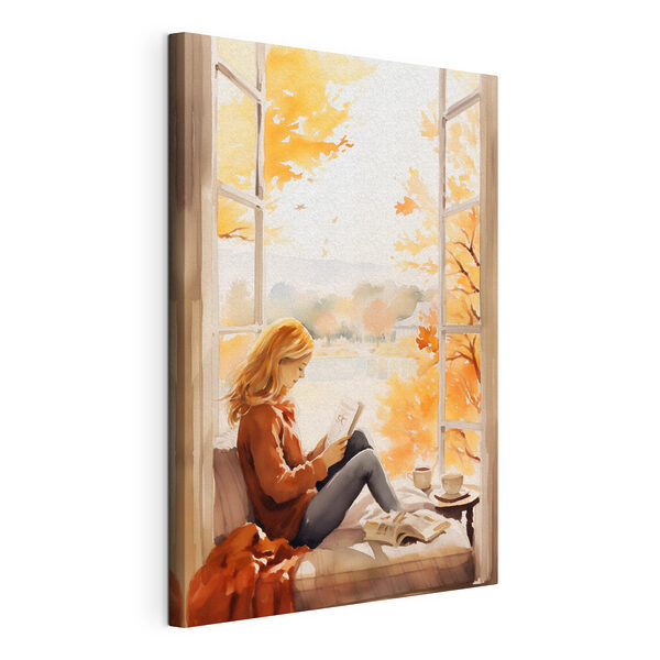 Una mujer sentada en el alféizar de una ventana leyendo un libro Cuadros Una mujer sentada en el alféizar de una ventana leyendo un libro