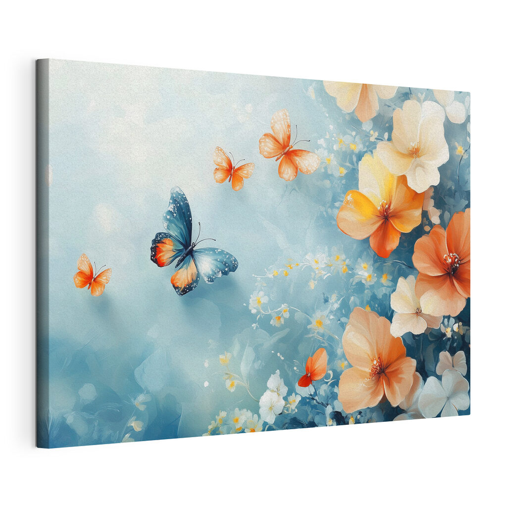 Butterflies and flowers on a blue background Butterflies and flowers on a blue background