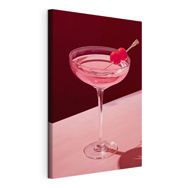 Vaso con líquido rosa y dos cerezas encima Cuadros Vaso con líquido rosa y dos cerezas encima