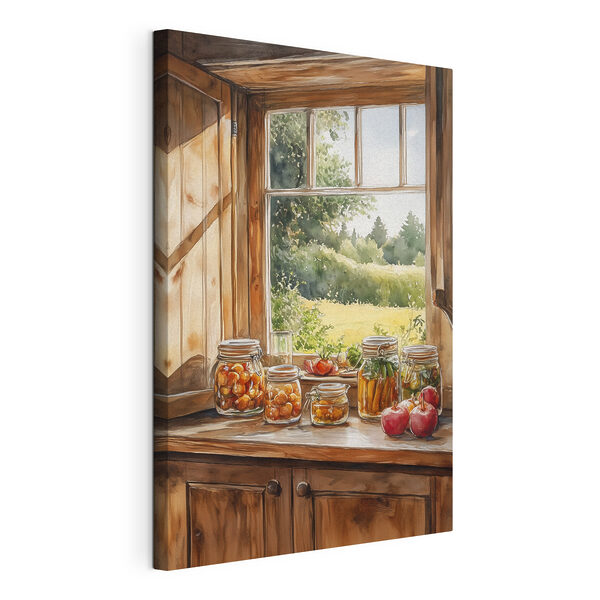 Acuarela de tarros de comida en el alféizar de una ventana Cuadros Acuarela de tarros de comida en el alféizar de una ventana