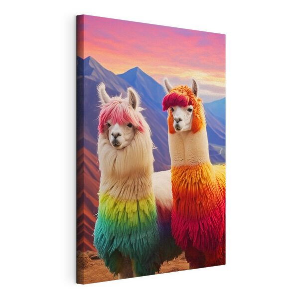 Dos llamas con el pelo de colores del arcoíris Cuadros Dos llamas con el pelo de colores del arcoíris