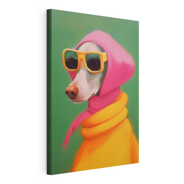 Perro con un pañuelo rosa y gafas de sol Cuadros Perro con un pañuelo rosa y gafas de sol