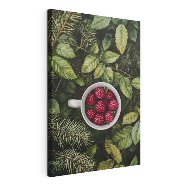Una taza de frambuesas en un árbol Cuadros Una taza de frambuesas en un árbol