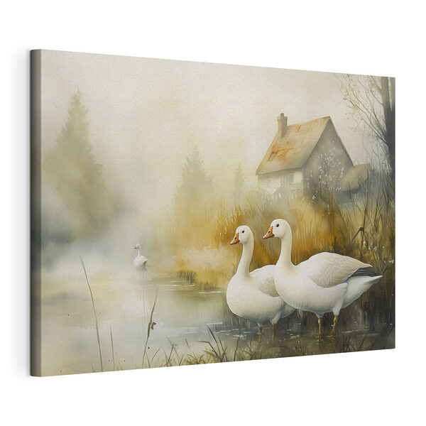 Cuadros Acuarela de gansos en un estanque (SKU: s44022) Cuadros Cuadros Acuarela de gansos en un estanque (SKU: s44022)